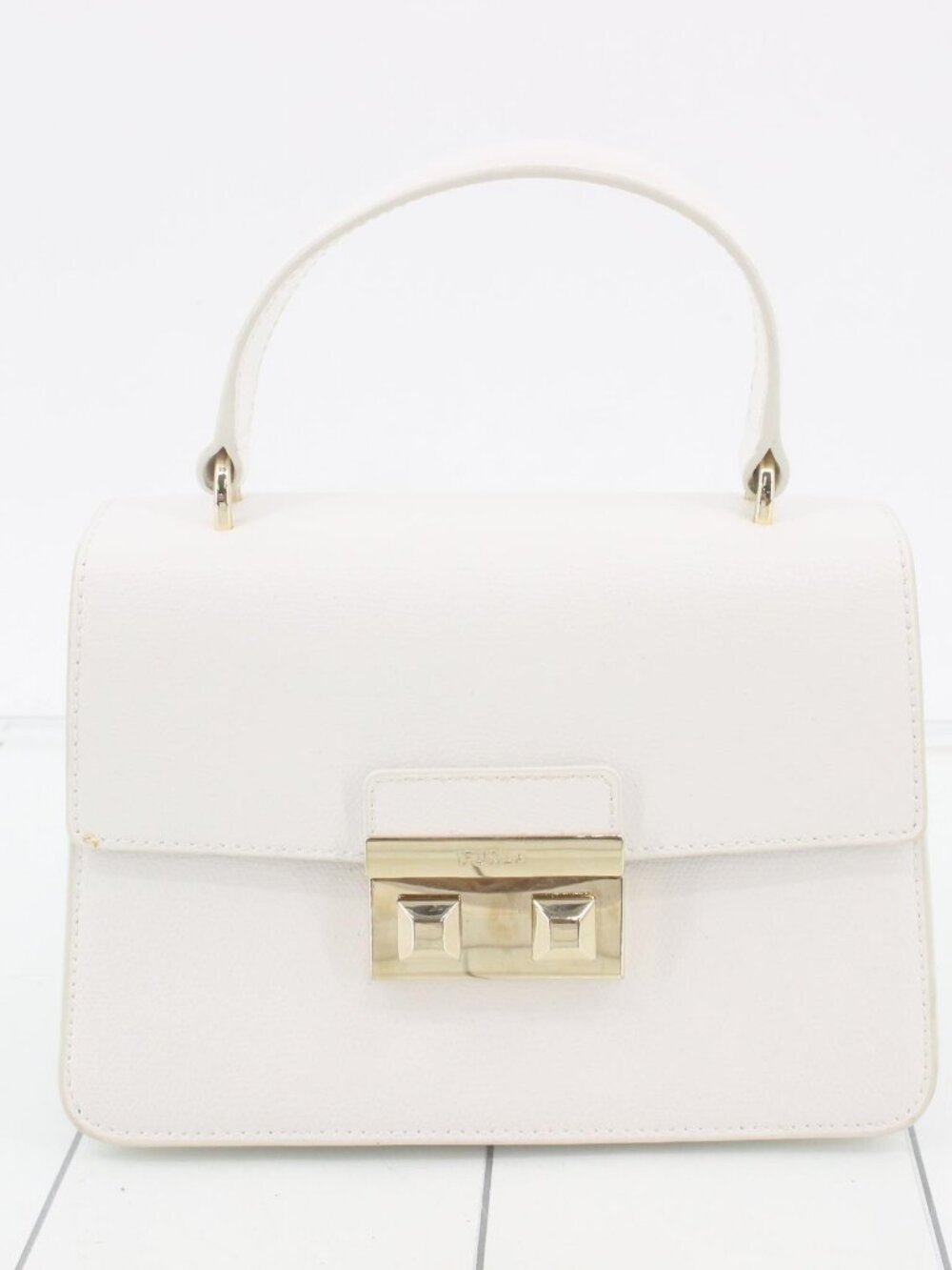 Furla Cream Top-Handle Bag with Gold Hardware